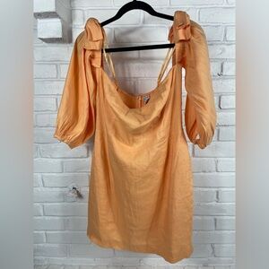 Gianni Bini X Venita Aspen Peach Linen-Blend Puff Sleeve Dress Size 12 Cottage